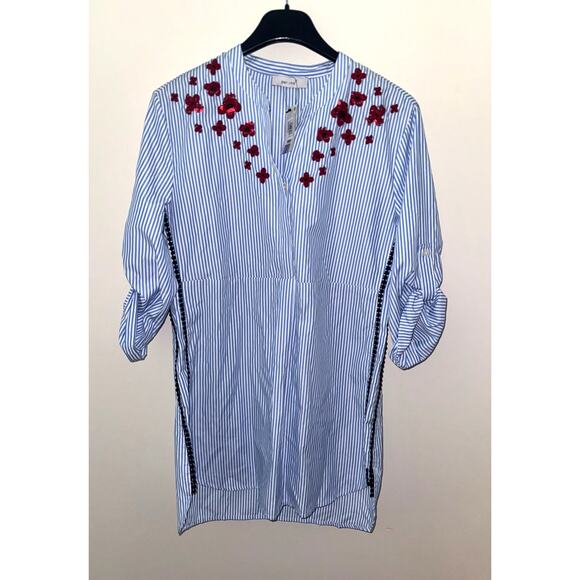 NWT Per Una 3/4 Sleeve Blue And White Striped With Rede Sequin Top UK 8 US 10 - Picture 2 of 9